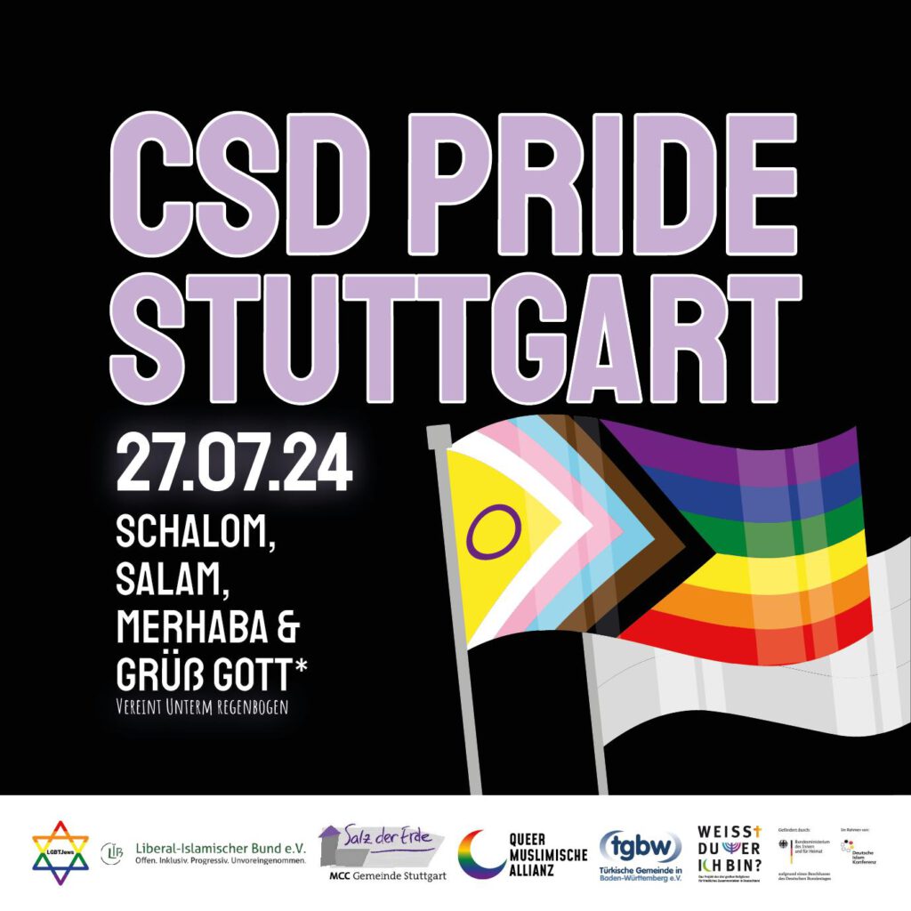 Das Bild beinhaltet eine Hinweistext auf die Parade des Stuttgart Pride am 27.07.2024. 